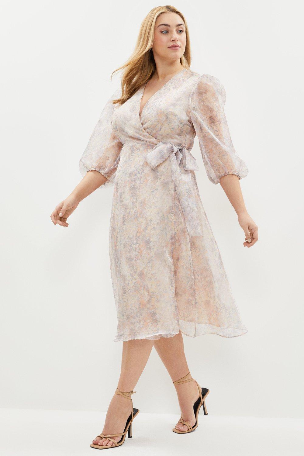 Plus Size Printed Shimmer Organza Wrap Dress | Coast